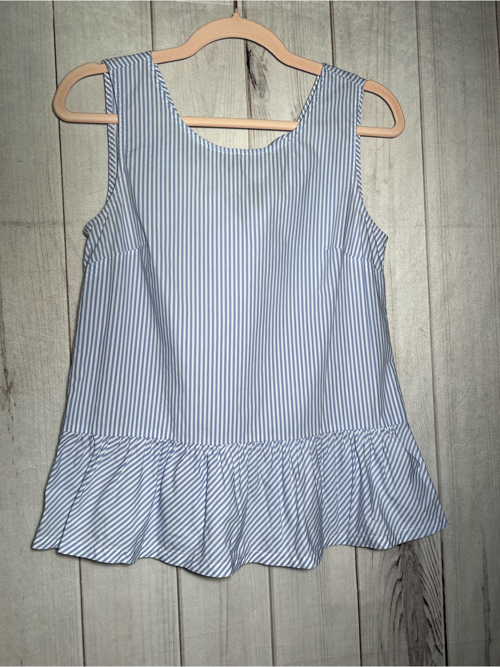 J. Crew White and Light Blue Striped Peplum Tank Top size xxs